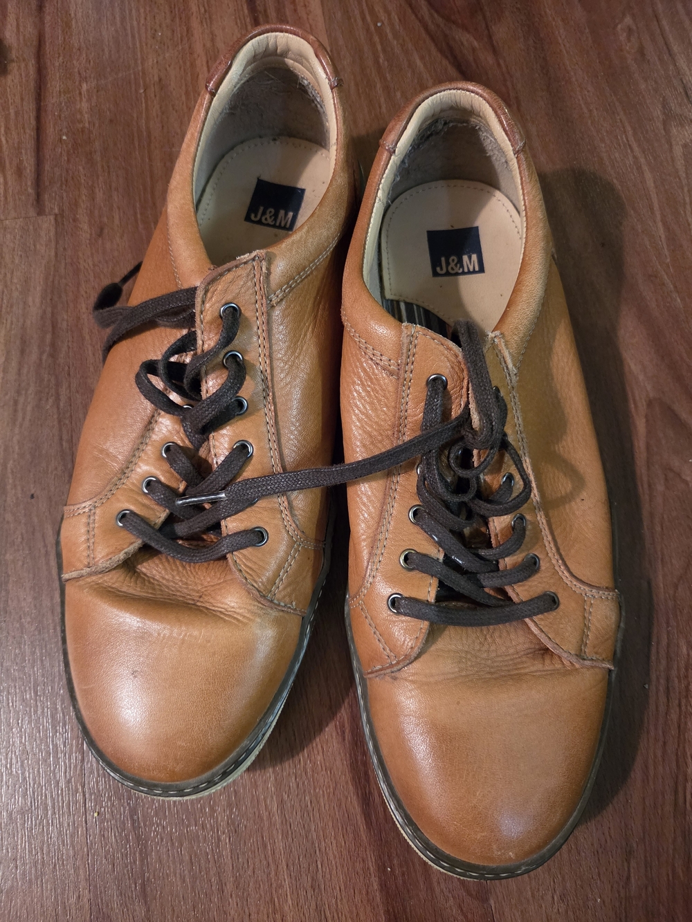 J&M Men's Cognac Leather Derby Shoes - Casual Lace-Up